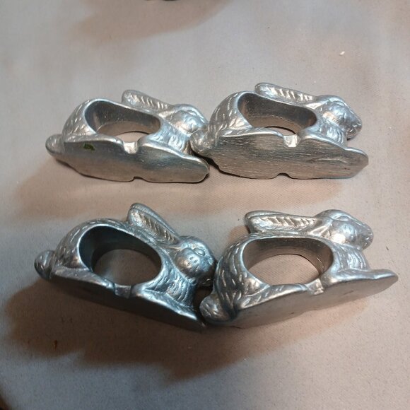 Mixed Lot of Pewter Napkin Rings Bunnys Rabbit Ducks Handle Vintage 14 Total - Picture 4 of 12